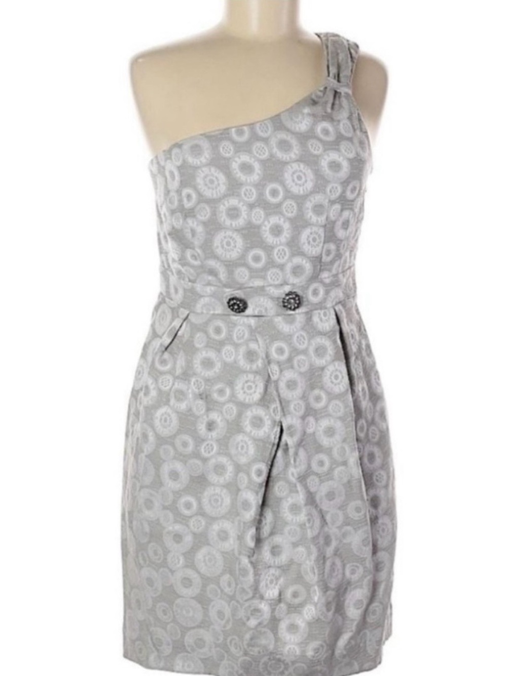 Moulinette Soeurs One-Shoulder Silver Jacquard Dress